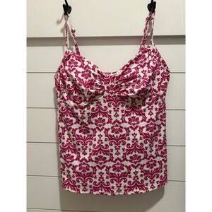 Lands' End  Tankini Swimsuit Top Sz 14 Pink White Floral Underwire Pool Vacay
